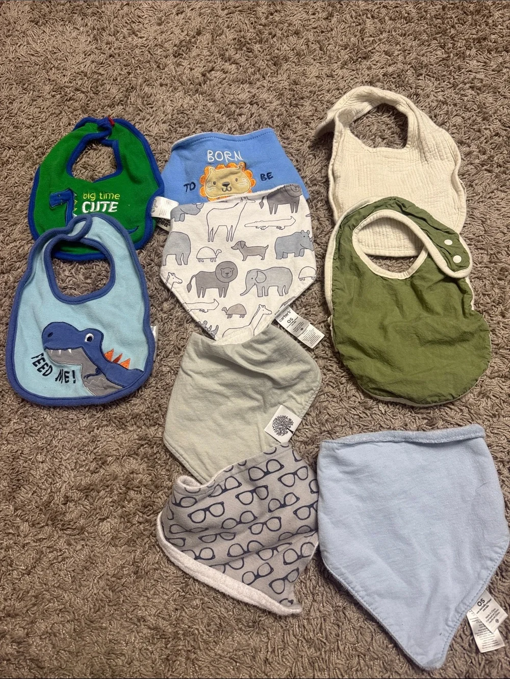 Baby Bib Bundle - Assorted Blue, Green, White, Gray (Brand Unspecified)